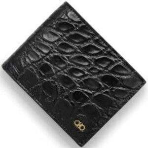 Salvatore Ferragamo Double Gancini Bifold Wallet Black Crocodile NERO